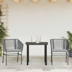 Ensemble à manger jardin coussins 3 pcs gris poly rotin verre 