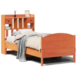 Lit bibliothèque sans matelas cire marron 90x190 cm pin massif 