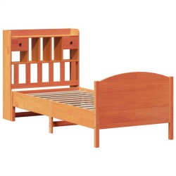 Lit bibliothèque sans matelas cire marron 90x190 cm pin massif 