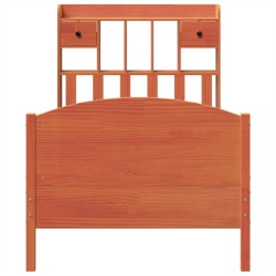 Lit bibliothèque sans matelas cire marron 90x190 cm pin massif 