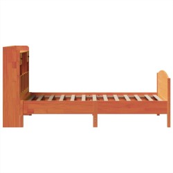 Lit bibliothèque sans matelas cire marron 90x190 cm pin massif 