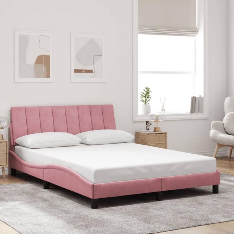 Cadre de lit sans matelas rose 140x190 cm velours 