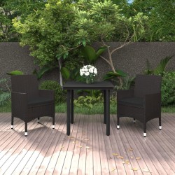 Ensemble à manger de jardin coussins 3 pcs Résine tressée Verre 