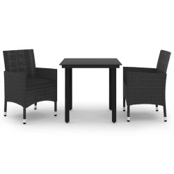 Ensemble à manger de jardin coussins 3 pcs Résine tressée Verre 