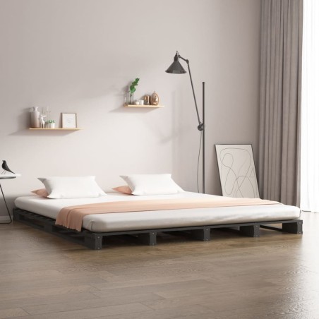 Lit de palette sans matelas gris 200x200 cm bois massif 