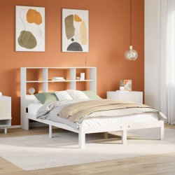 Lit bibliothèque sans matelas blanc 135x190 cm bois pin massif 
