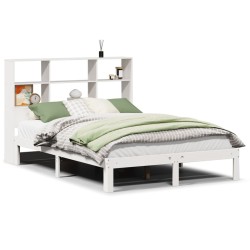 Lit bibliothèque sans matelas blanc 135x190 cm bois pin massif 