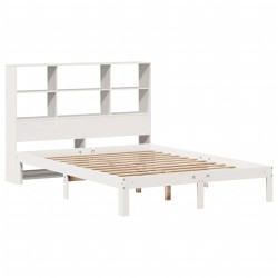 Lit bibliothèque sans matelas blanc 135x190 cm bois pin massif 