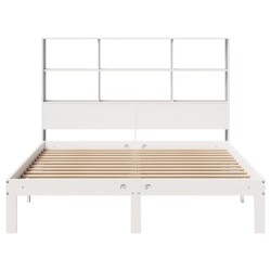 Lit bibliothèque sans matelas blanc 135x190 cm bois pin massif 