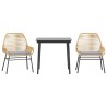 Ensemble à manger jardin coussins 3pcs marron poly rotin verre 