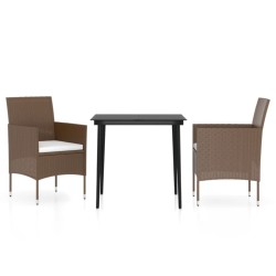 Ensemble à manger de jardin avec coussins 3 pcs Marron et noir 