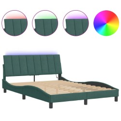 Cadre de lit avec lumières LED vert foncé 140x200 cm velours 