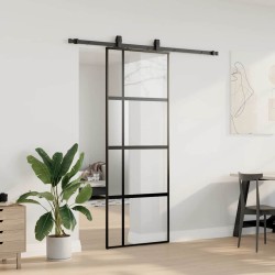 Porte coulissante kit quincaillerie noir 76x205 cm verre trempé 