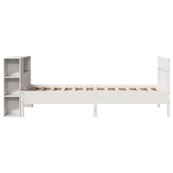 Lit bibliothèque sans matelas blanc 90x200cm bois de pin massif 