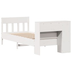Lit bibliothèque sans matelas blanc 90x200cm bois de pin massif 