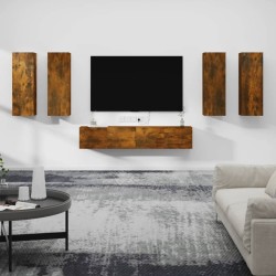 Ensemble de meubles TV 6 pcs Chêne fumé Bois d'ingénierie 