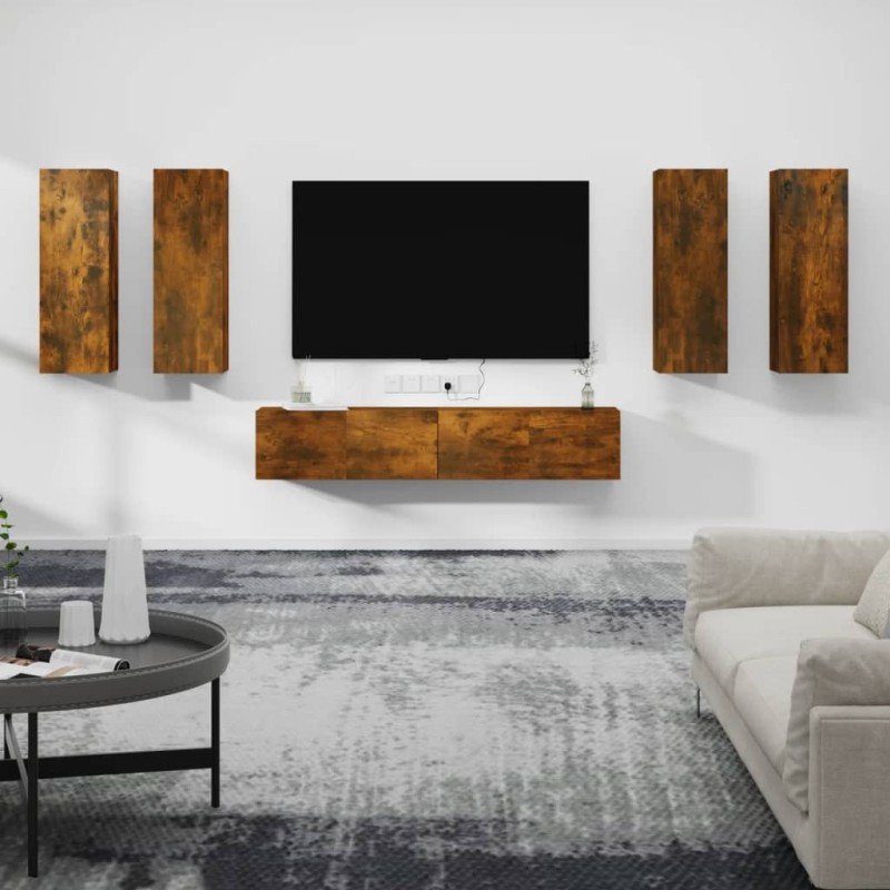 Ensemble de meubles TV 6 pcs Chêne fumé Bois d'ingénierie 
