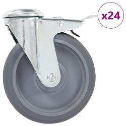 24 pcs Roulettes pivotantes à trou de boulon 125 mm 
