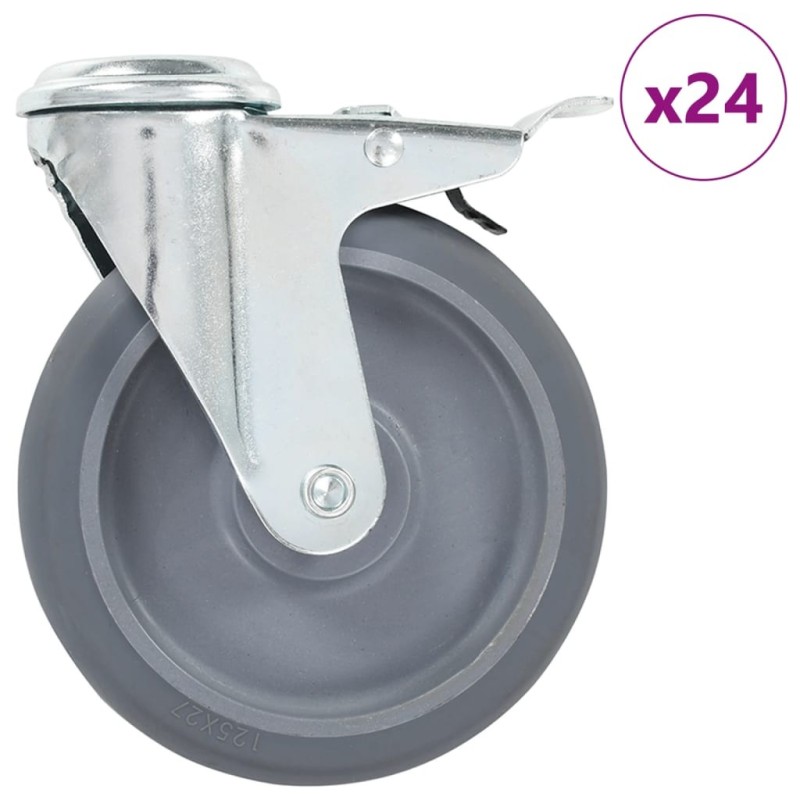 24 pcs Roulettes pivotantes à trou de boulon 125 mm 