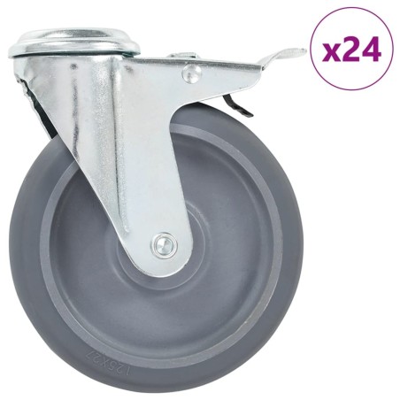 24 pcs Roulettes pivotantes à trou de boulon 125 mm 