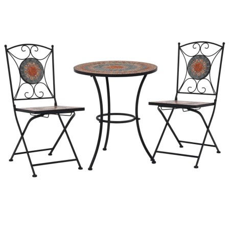 Ensemble de bistro 3 pcs mosaïque Carreau céramique Orange/Gris  
