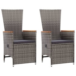 Chaise inclinable de jardin 2pc et coussins Résine tressée Gris 