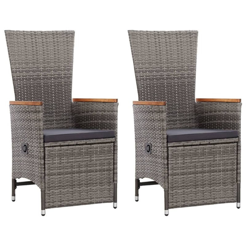 Chaise inclinable de jardin 2pc et coussins Résine tressée Gris 