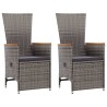 Chaise inclinable de jardin 2pc et coussins Résine tressée Gris 