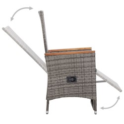 Chaise inclinable de jardin 2pc et coussins Résine tressée Gris 