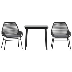 Ensemble à manger de jardin et coussins 3 pcs noir rotin verre 