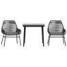 Ensemble à manger de jardin et coussins 3 pcs noir rotin verre 