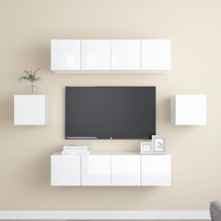 Ensemble de meuble TV 6 pcs Blanc brillant Bois d'ingénierie 