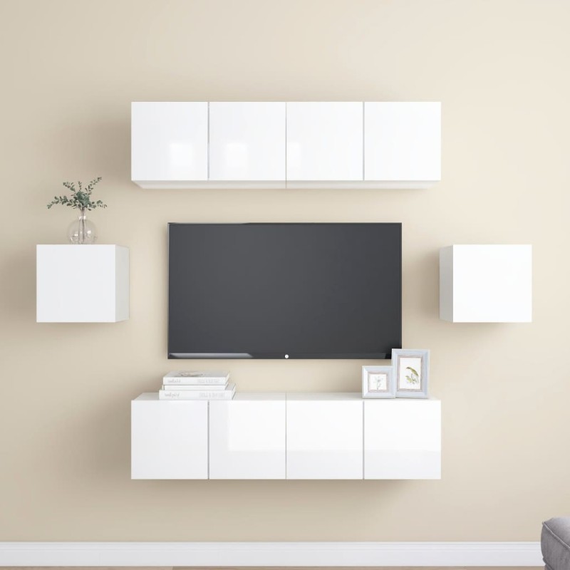 Ensemble de meuble TV 6 pcs Blanc brillant Bois d'ingénierie Ensemble de meuble TV 6 pcs Blanc brillant Bois d'ingénierie