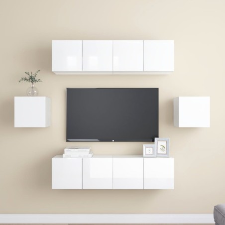 Ensemble de meuble TV 6 pcs Blanc brillant Bois d'ingénierie 
