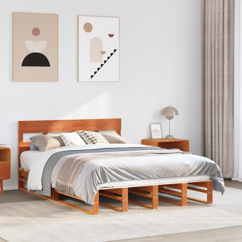 Cadre de lit sans matelas cire marron 140x190cm bois pin massif Cadre de lit sans matelas cire marron 140x190cm bois pin massif