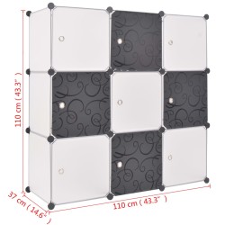 Organisateur de rangement cube avec 9 compartiments Noir/Blanc 