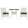 Ensemble à manger de jardin et coussins 3 pcs blanc rotin verre 
