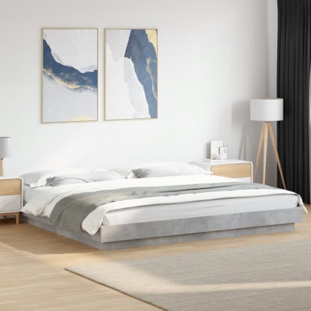 Cadre de lit et lumières LED sans matelas gris béton 200x200 cm 