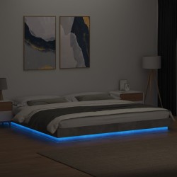 Cadre de lit et lumières LED sans matelas gris béton 200x200 cm 