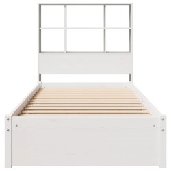 Lit bibliothèque sans matelas blanc 90x190cm bois de pin massif 