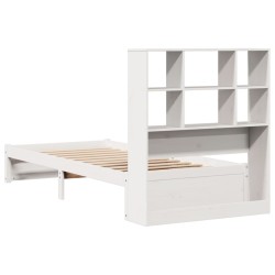 Lit bibliothèque sans matelas blanc 90x190cm bois de pin massif 