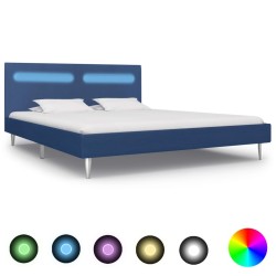 Cadre de lit avec LED sans matelas bleu tissu 160x200 cm 