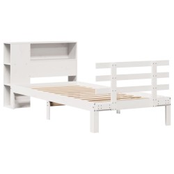 Lit bibliothèque sans matelas blanc 100x200 cm bois pin massif 