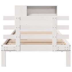 Lit bibliothèque sans matelas blanc 100x200 cm bois pin massif 