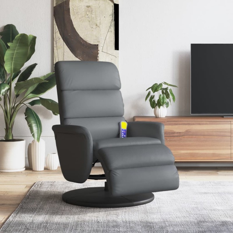 Fauteuil inclinable de massage repose-pieds gris similicuir 
