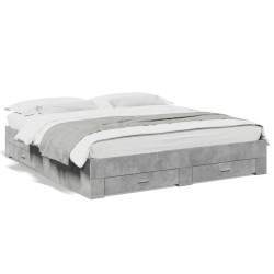 Cadre de lit avec tiroirs sans matelas gris béton 200x200 cm 