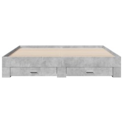 Cadre de lit avec tiroirs sans matelas gris béton 200x200 cm 