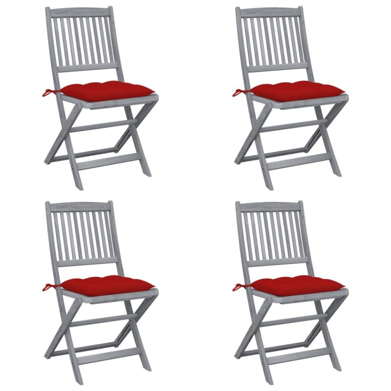 Chaises pliables d'extérieur lot de 4 et coussins Bois d'acacia 