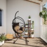 Chaise suspendue en forme d'œuf et support taupe rotin et acier 