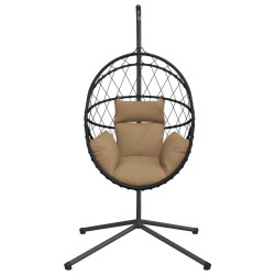Chaise suspendue en forme d'œuf et support taupe rotin et acier 
